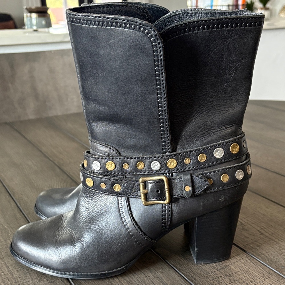 Black Leather Studded Ankle Boots